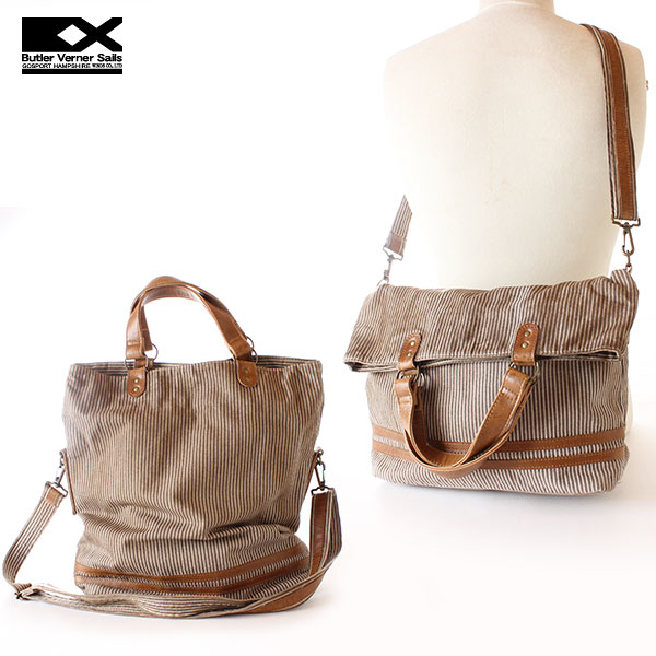 Butler Verner Sails/メンズ/レディース/2way/ショルダーバッグ/トートバッグ/汚れ加工ヒッコリー/MADE IN JAPAN/日本製/バトラーバーナーセイルズ