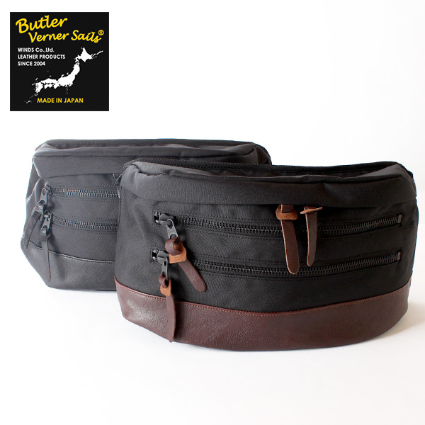 Butler Verner Sails/メンズ/レディース/コーデュラナイロン/ビッグボディバッグ/3zip/ワンショルダーバッグ/牛革/レザー付属/MADE IN JAPAN/日本製/バトラーバーナーセイルズ